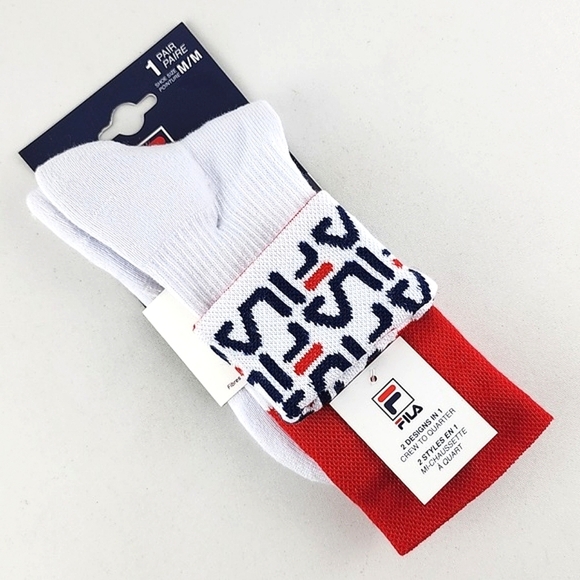 ⭐️3/ $30⭐️ FILA Heritage Unisex 2 Designs In 1 Crew To Quarter Cotton Blend Sock - Picture 1 of 6